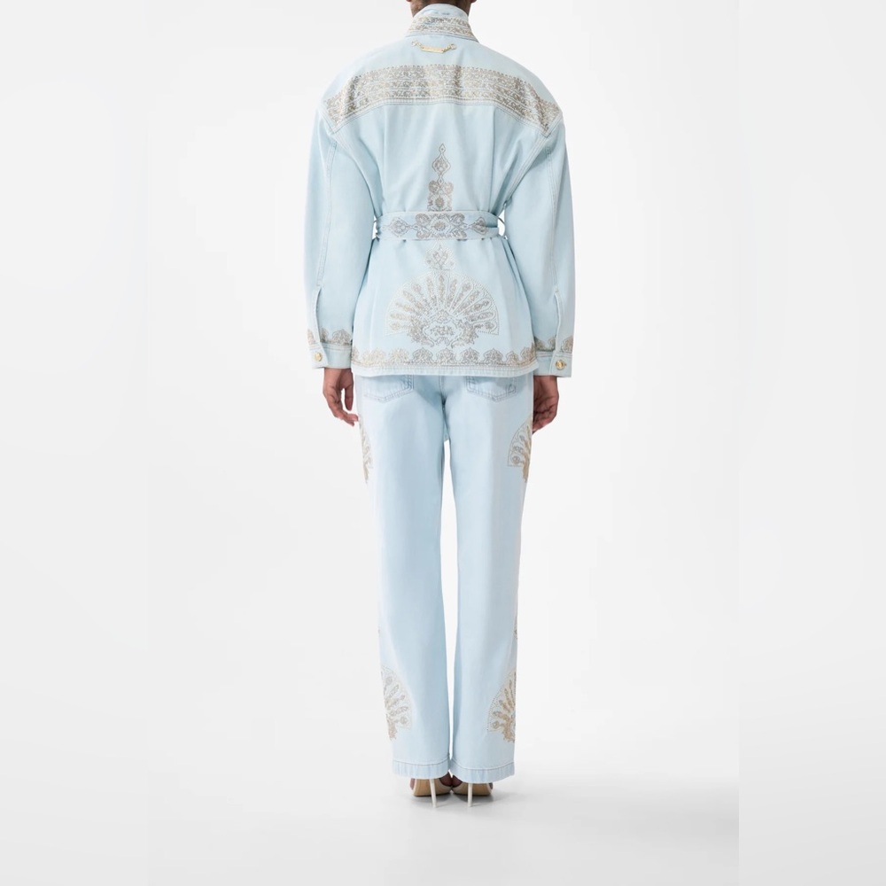 $1000 Camilla Jacket Light Blue Size S Alika Istanbul Alchemy High Neck Cotton - Picture 7 of 8